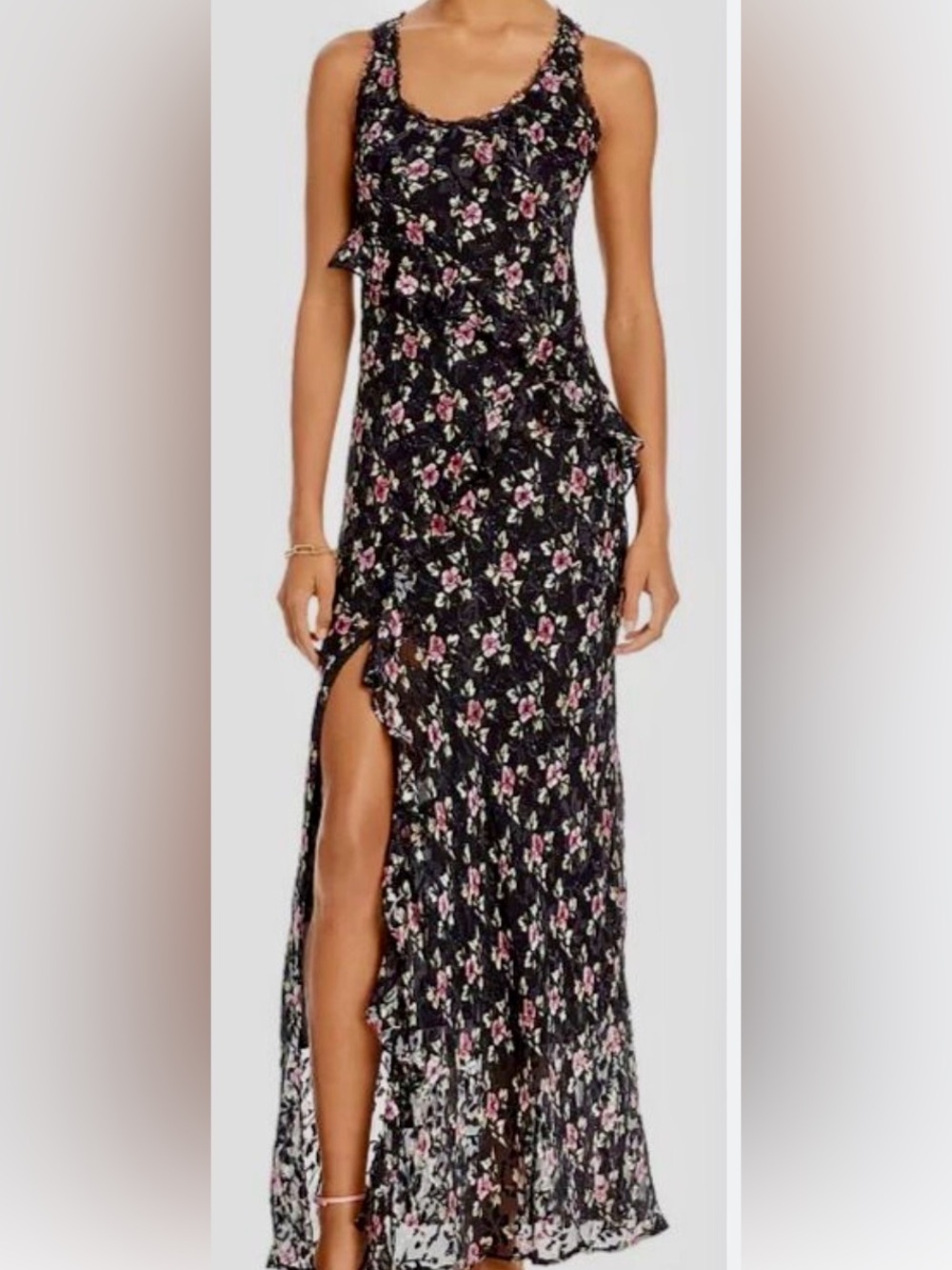 LoveShackFancy Thisbe Black Floral Ruffle Maxi Dress Size 2